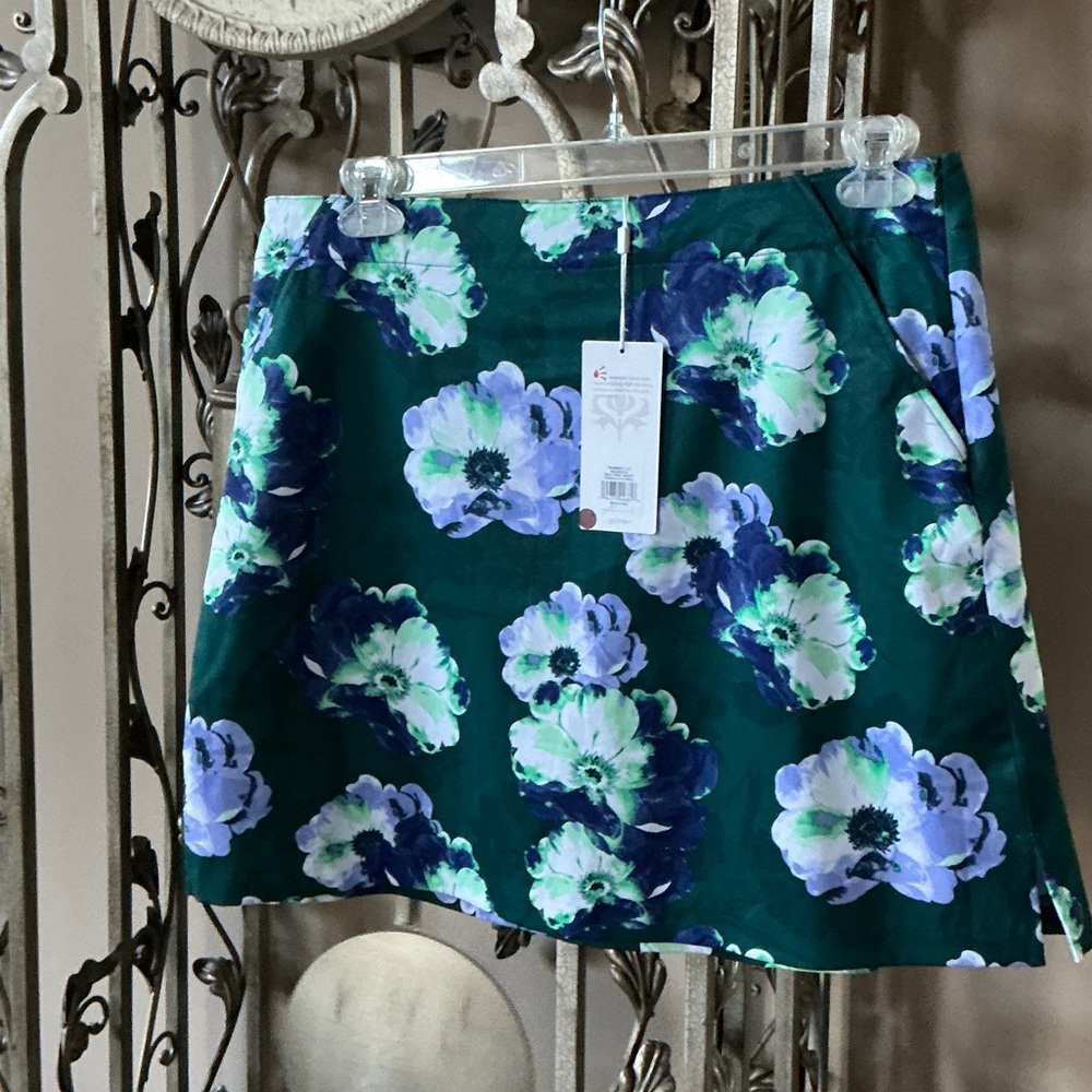 Lady Hagen Floral A-Line Skort in Blue and Green
